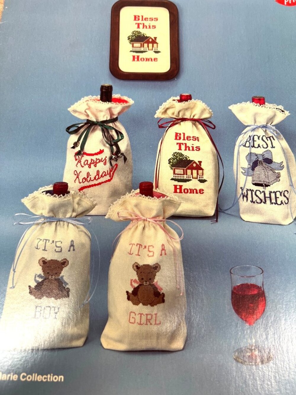 Cross Stitch Wine Bag & Wall Decor Patterns Leisure Arts